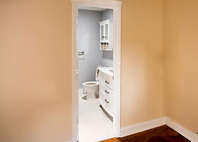 Open doorway to a small bathroom.